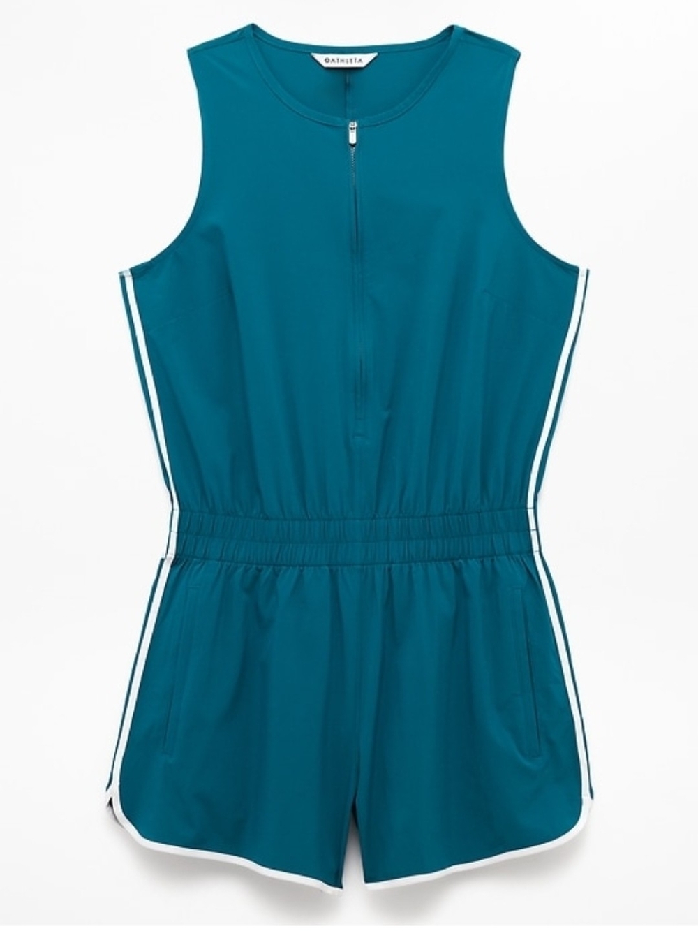 Athleta Teal Journey Romper with White Piping. Small. MWT